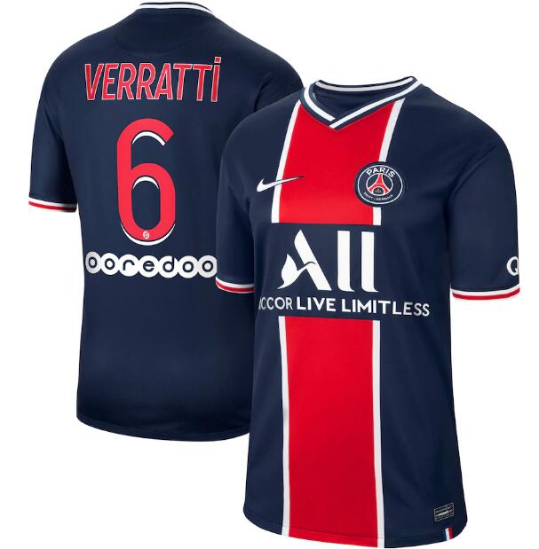 PSG Home Kit Soccer Jersey Verratti 6 2020/21